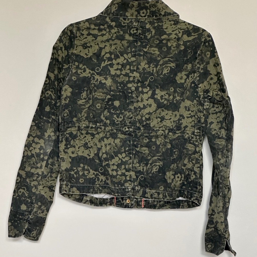 Gap Womens Floral Camo Utility Jacket Green Black Canvas Snap Front XS - Picture 2 of 12